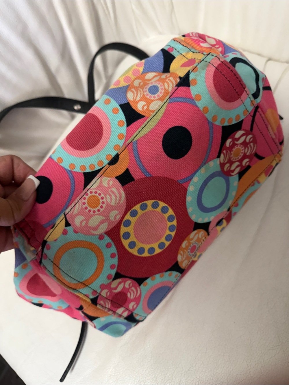 Talbots Multicolor Circle-Print Shoulder Bag with Black Trim - Picture 3 of 6